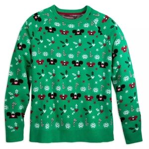 Disney Parks Ugly Christmas Sweater Mickey Mouse Holiday Ears Green Pullover S